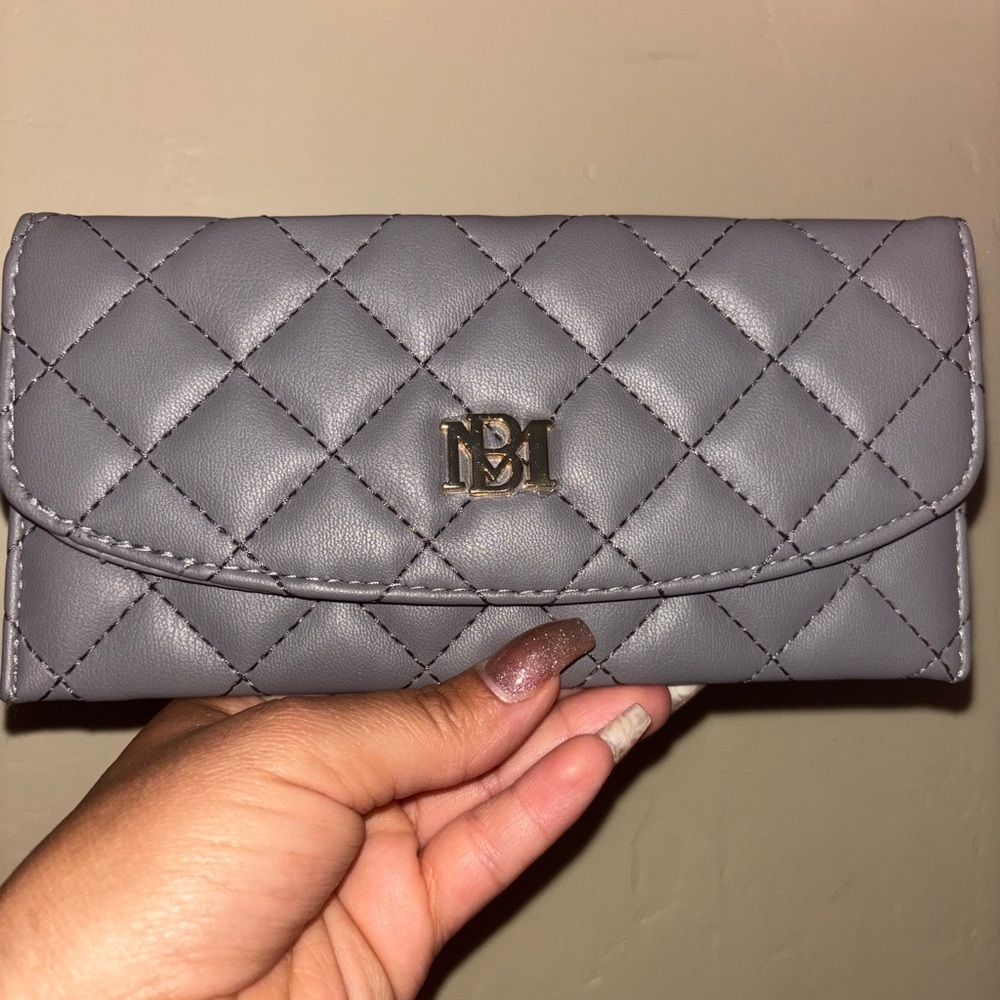 Badgley Mischka Gray Quilted Wallet with Flap-Over Closure